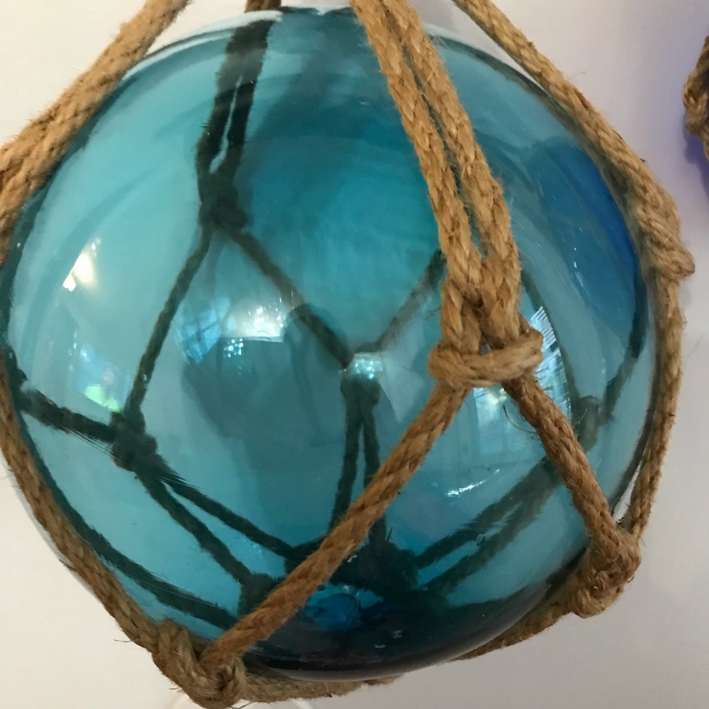 Glass Buoys Turquoise and Cobalt Blue Approximate Circumference 17” 21” - Picture 4 of 7
